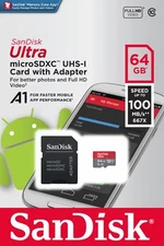 SanDisk Ultra A1 64GB microSDXC microSD UHS-I Full HD Memory Card