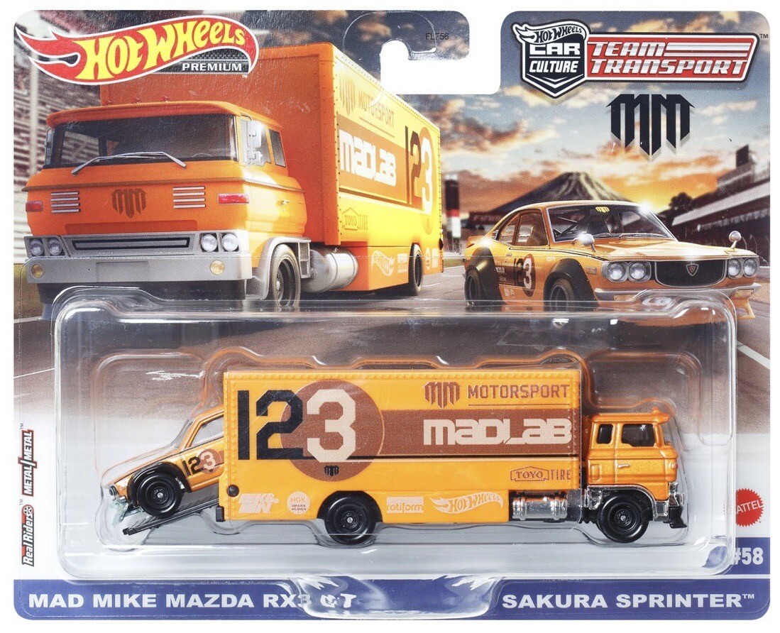 ホットウィール　トランスポート　マッド・マイク マツダ サバンナ RX-3 HOT WHEELS MAD MIKE MAZDA RX-3 & SAKURA SPRINTER TEAM