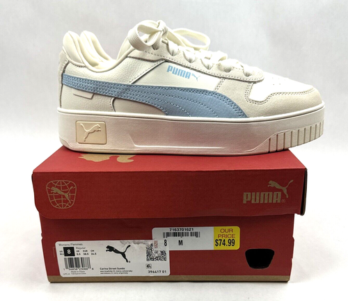 Puma Women's Size 8 Carina Street Suede Sneaker Shoe Off White Sky Blue Platform