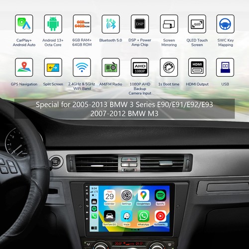 Für BMW 3er E90-E93 9" Autoradio mit Navi CarPlay Android Auto 13 6+64 DAB+ WiFi - Bild 3 von 24