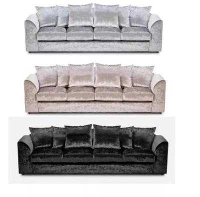 SOFA SCENE 4 SEATER CRUSHED VELVET FABRIC SOFA SETTEE COUCH SET SUITE - MINK, BLACK, SILVER