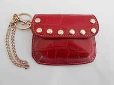 Kathy Van Zeeland Mini Key Ring Wallet / Coin Case - Croc Embossed Vinyl Fushia