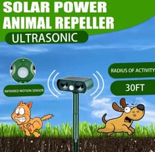 Solar Ultrasonic Animal Repeller, Repeller of Dogs, Cats, Birds, Raccoon, Deer