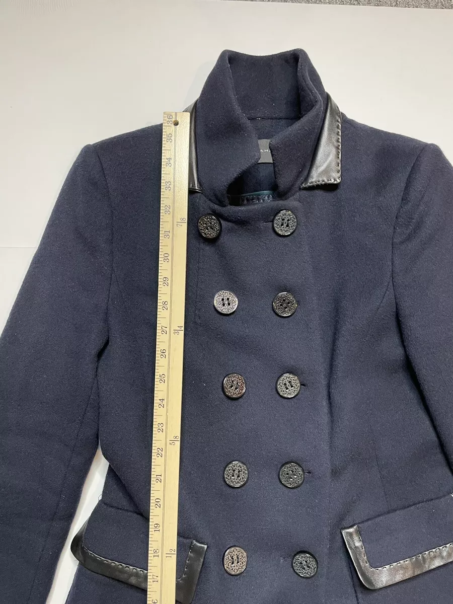 Elie Tahari 100 Wool Jacket Size Small Trench Coat Outerwear Navy Blue S