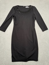Calvin Klein Black Dress Size 8 Fitted Sheath 3/4 Sleeve Round Neck Beads Formal