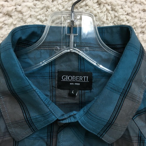 Gioberti Button Up Shirt Large Adult Blue Pearl Snap Plaid Pockets Western Men L - Picture 4 of 9