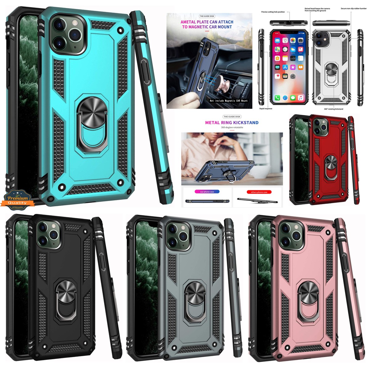 For Apple iPhone Plus/7 Plus/6 6S Plus Shockproof Hybrid Ring Stand Case  Cover