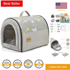 Portable Small Dog House - 2-in-1 Pet Bed - Grey - Suitable for Less than 12 lbs