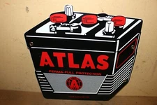 Atlas Batteries Car Battery Chevrolet Ford Gas Station Porcelain Metal Sign NICE