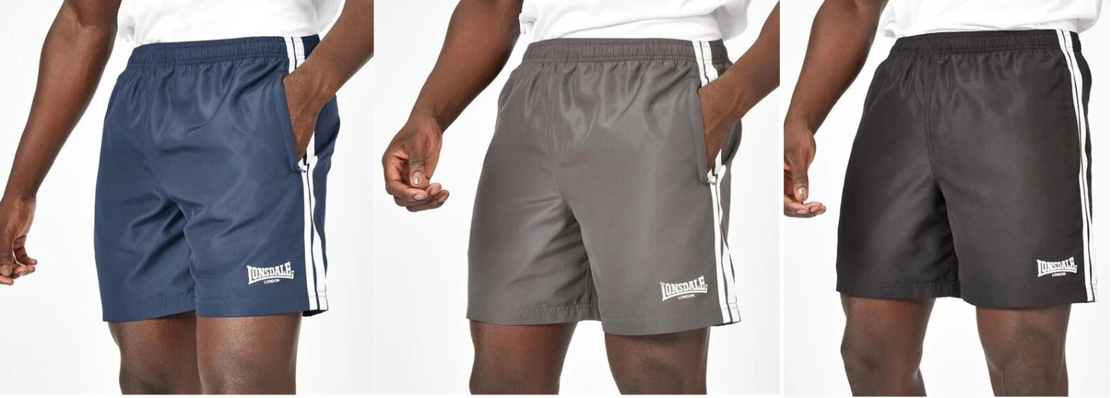LONSDALE 2 STRIPE WOVEN SHORTSTENNIS SWIMMMING SHORTS XS M L XL 2XL 3XL 4XL NEW