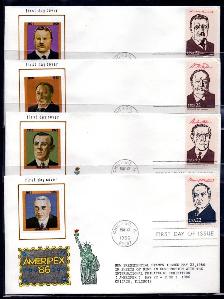 US 1986 SCOTT #2216-2219 PRESIDENTS SET ON 36 FDC COIN 4 CACHETS - Image 3 of 4