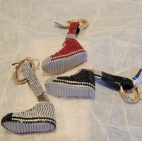Rhinestone Bling Keyring, Purse Backpack Charm Hightop Shoes 3/Pk Brand New - Picture 5 of 6
