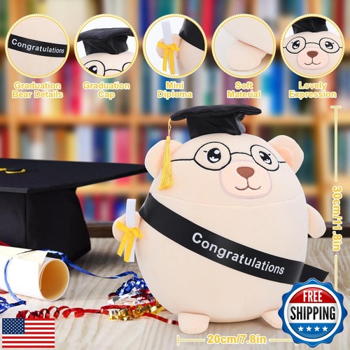 Emoin Abschlussbär Plüschkissen mit Mütze, süßes Abschluss Plüschtier für Co - Bild 4 von 5