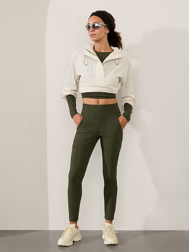 Athleta 14T LT TALL Headlands Hybrid High Rise Cargo Tight Leggings Aspen Olive