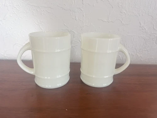 Vintage 2 FIRE KING White Milk Glasses Barrel Mug EUC Anchor Hocking 1970s