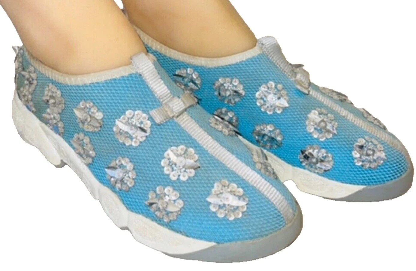 Baskets CHRISTIAN DIOR bleu fusion maille ornée de paillettes florales taille 37