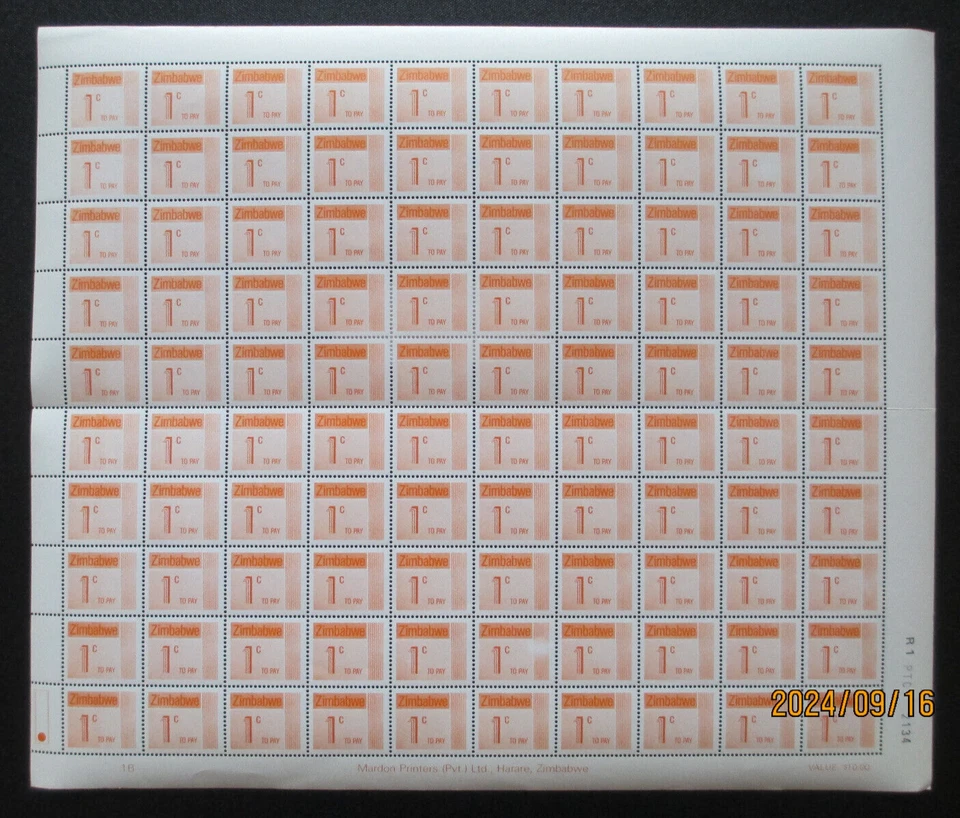 Zimbabwe - Envío 1988 - Hojas completas ~ Como nuevo nunca montado Foto 4 de 4