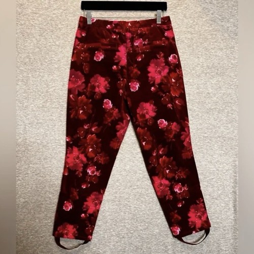 Isaac Mizrahi Live! Size 6P Floral Printed Velvet Stirrup Pants Magenta Red - Picture 5 of 10