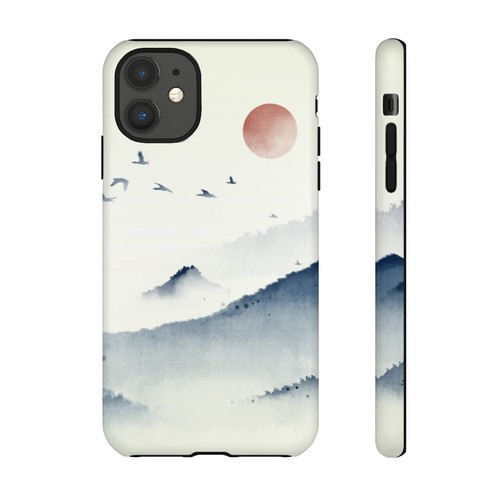 Mountain Sky Cell Phone Case - Blue Watercolor Ink Japanese Style Print - Gift - Picture 28 of 48