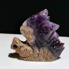 Natural Amethyst Cluster Quartz.Mineral Specimens.Hand-Carved Squirrel Healing,B