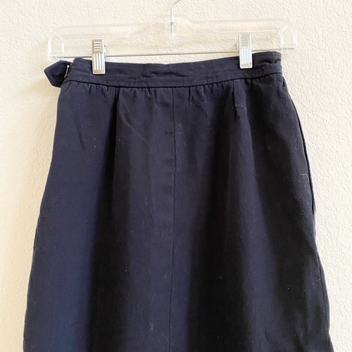 Saint Laurent Vintage 100% Inch Wool Lined Navy Blue 38 Small Skirt Made France - Picture 8 of 10