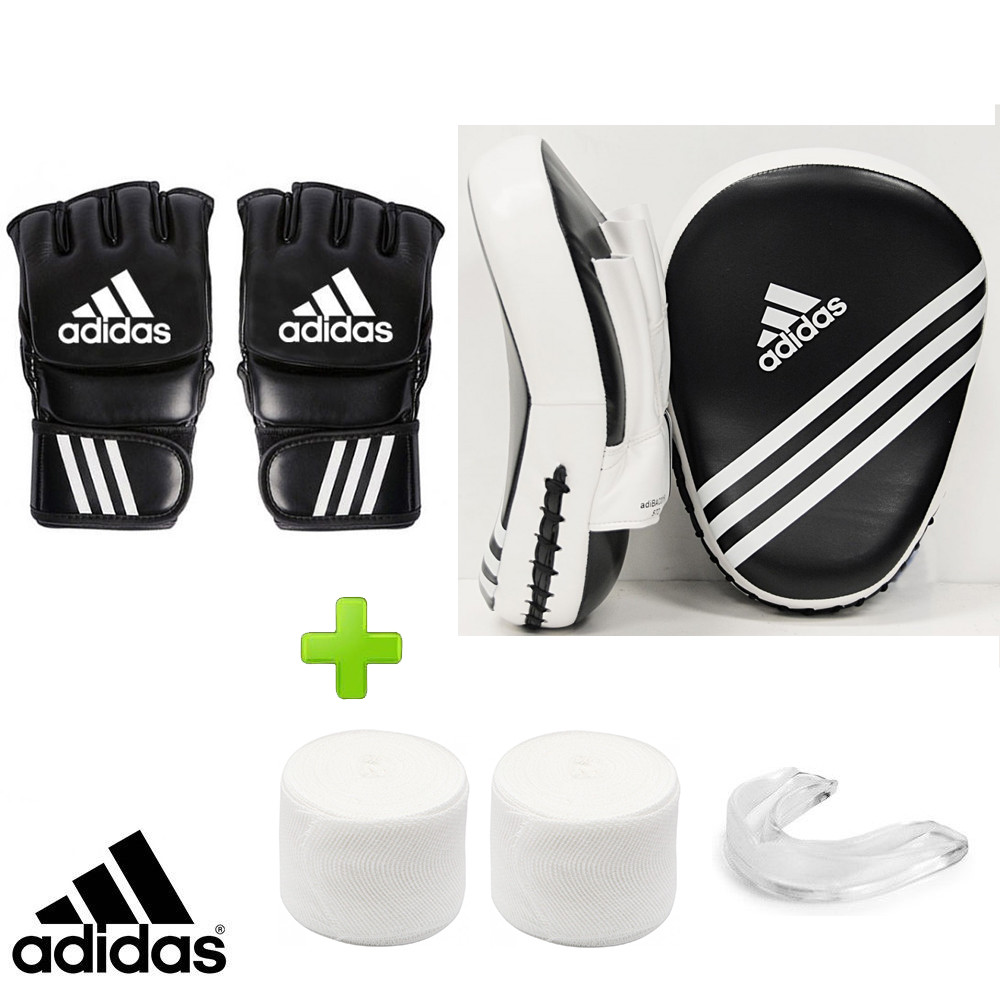 adidas MMA Gloves Boxing Sparring Set! Focus Mitts, Gauze & Mouthguard