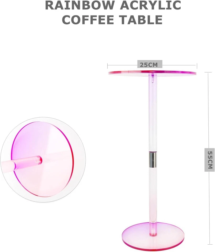 Acrylic Drink Iridescent Side Table for Small Spaces Colorful Round Drink Side - Image 3 of 4