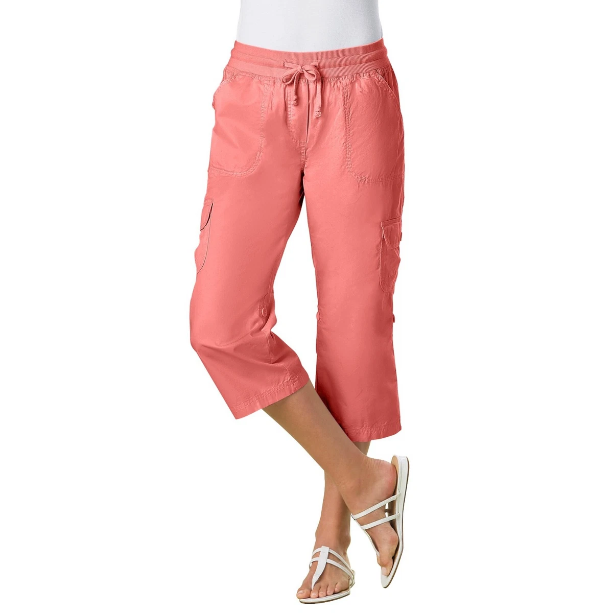 Terra & Sky Women's Plus Cargo Utility Capri Pants Size 5X (32-34W) Coral  NWT