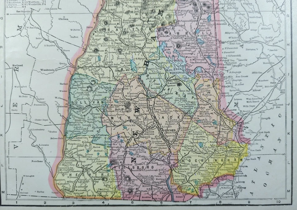 Винтажная карта 1901 NEW HAMPSHIRE 11 x 14 дюймов старая антикварная оригинальная МАНЧЕСТЕР НАШУА NH - Изображение 4 из 4