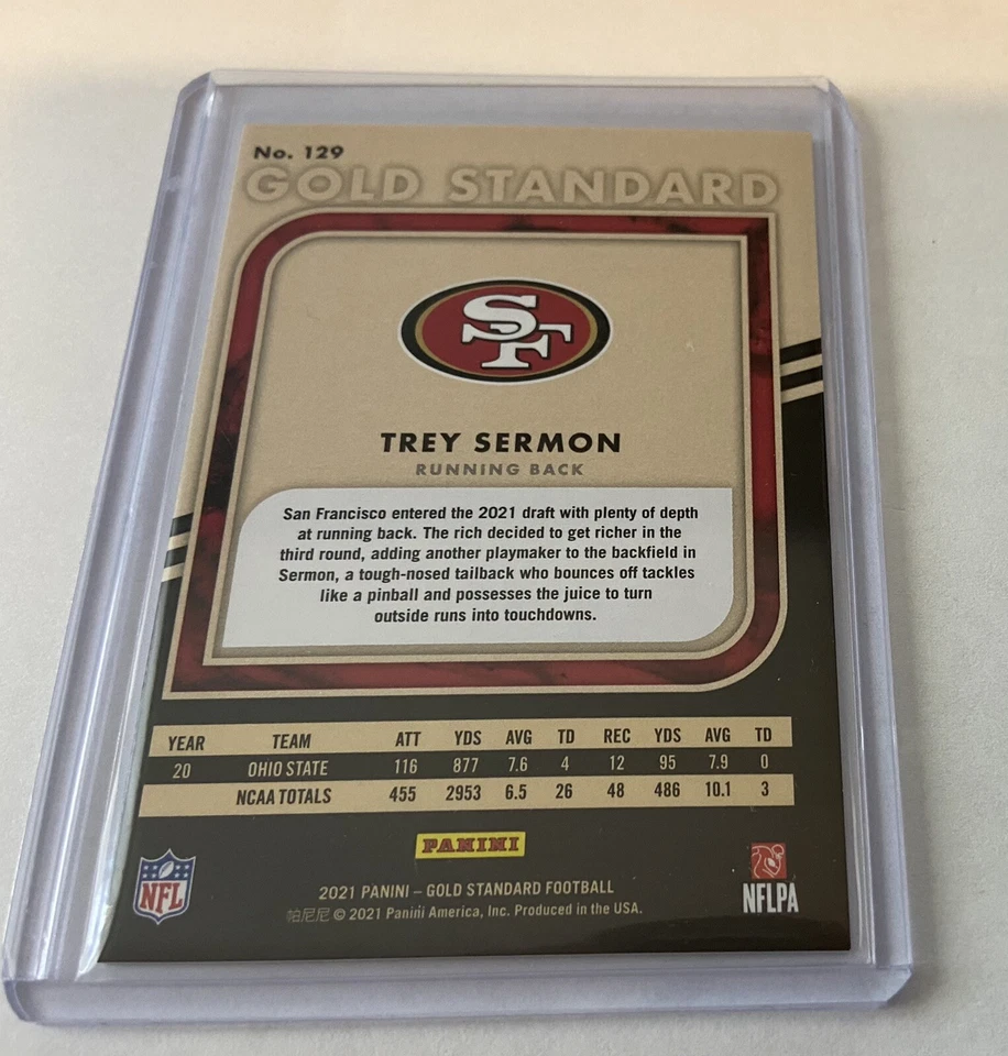 2021 Panini Gold Standard Trey Sermon Sapphire RC /5 49ers  🔥🔥No.129 - Image 2 of 2