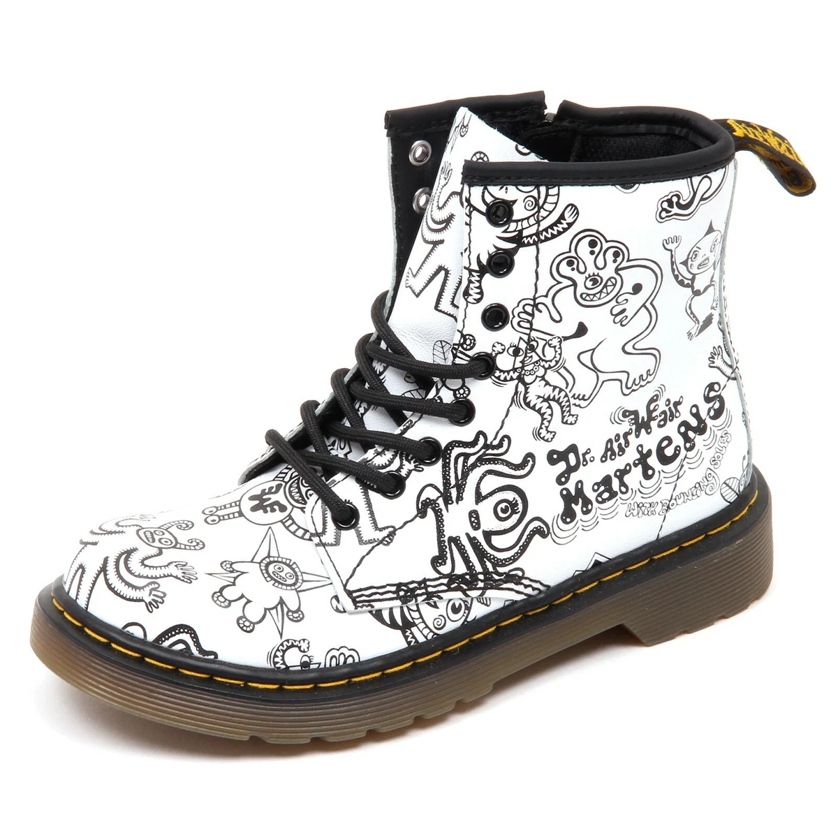 D3844 caja) anfibio niña DR. MARTENS negro/blanco bota zapato | eBay