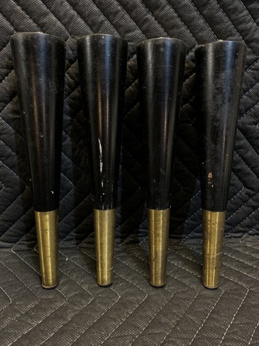 7 VINTAGE MID CENTURY MODERN TAPERED FURNITURE LEGS w/ BRASS FEET - Picture 6 of 8