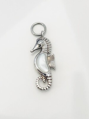 Sterling Silver Oxidized Turquoise Seahorse Charm Pendant Sterling Silver Oxidized Turquoise Seahorse Charm Pendant