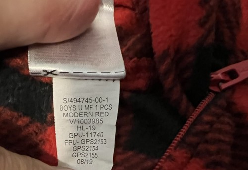 Gap Kids Sleeper Pajama Unisex Size 6 Red & Black Buffalo Plaid Fleece w Hood - Picture 6 of 7
