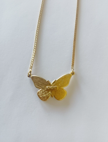 Vintage Monet Butterfly Gold Tone White Enamel Necklace - Picture 8 of 11