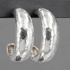 Retired Silpada Hammered Sterling Silver Half-Hoop Post Earrings P1669 1-1/4" L