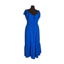 Nine West XL Solid Cobalt Blue Maxi Dress Tiered Smocked Ruffle Sleeve Sundress