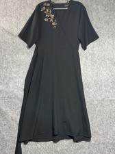 Tahari Arthur S Levine Dress Womens 12 Black Floral Embroidered Wrap Kimono Maxi