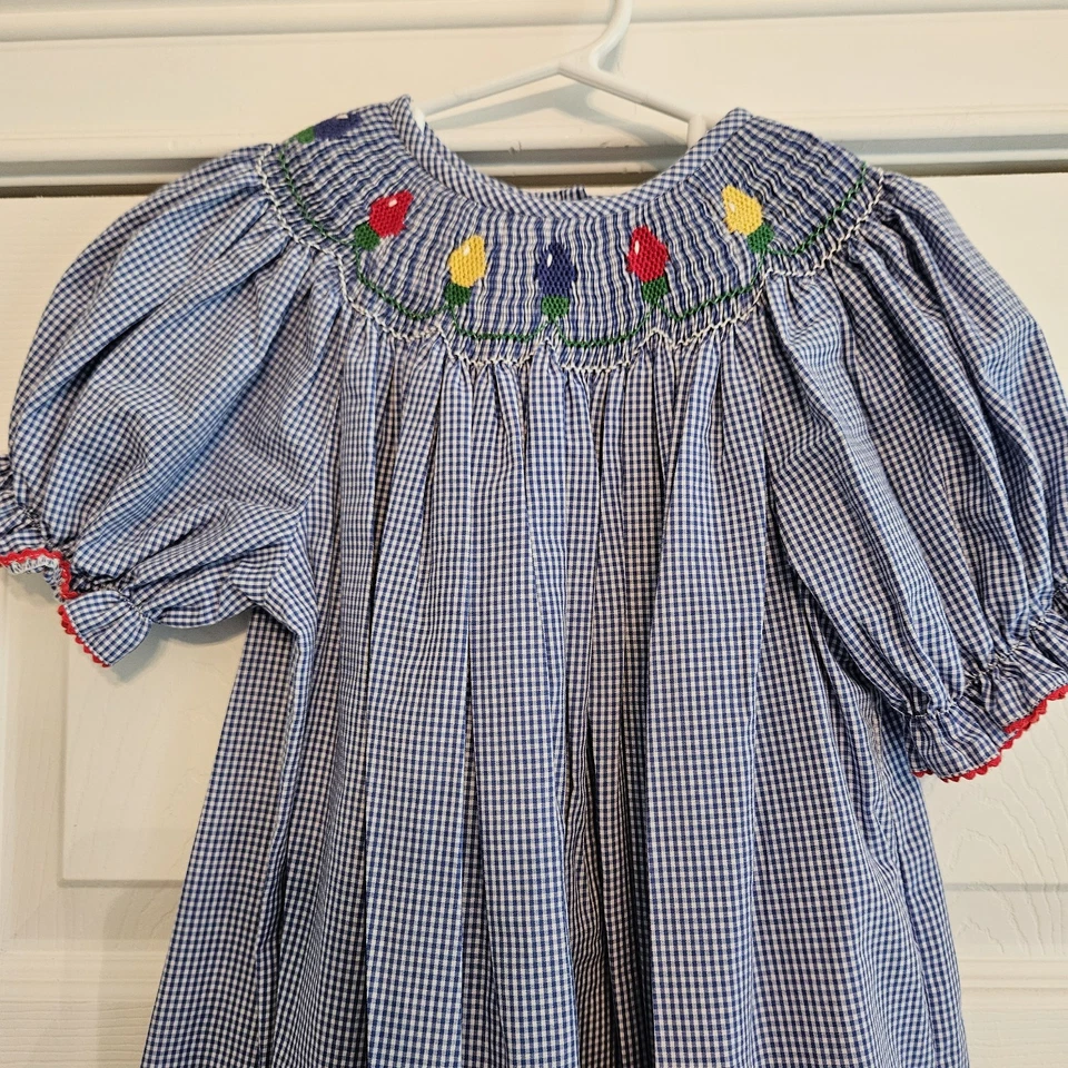 Amanda Remembered Blue & White Smocked Kids Dress with Christmas Lights. Sz 5 - Image 3 of 4