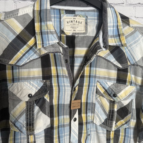 BKE Buckle Athletic Fit, Blue/Blk/Wht Snap Men’s SS Contrast Trim Shirt NWT~2XL - Picture 10 of 13