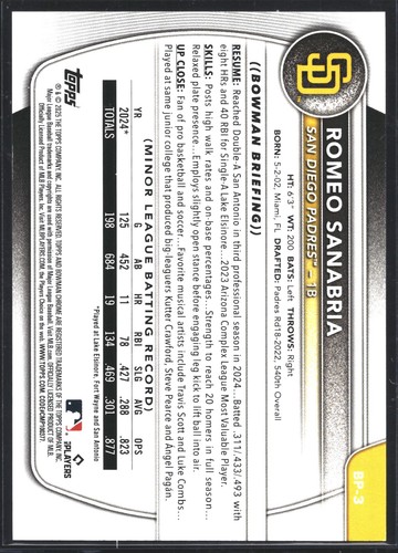 Romeo Sanabria 2025 Bowman 1st Neon Green San Diego Padres #/399 - Picture 2 of 2