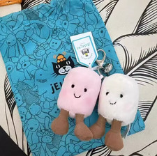 NEW Jellycat Marshmallows Plush- 12cm Pink & White Key Ring With Tags & Dust-Bag