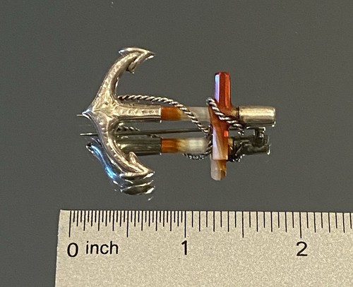 Stunning Antique Sterling Agate Anchor Brooch 4.41gr - Picture 8 of 8