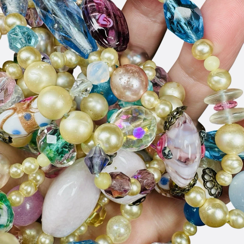 "Collar de cristal con cuentas de pastel de boda italiano vidrio artístico de Murano veneciano ópera 72""" Foto 4 de 4