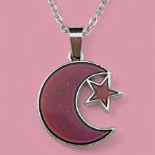 CRESCENT MOON & STAR MOOD PENDANT color changing thermochromic necklace Y2K J6