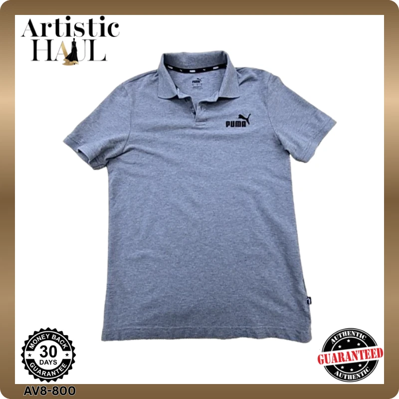PUMA Men's Gray Polo Shirt Size S Short Sleeve Regular Fit Cotton
