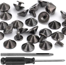 100 Sets Cone Spikes and Studs 4.7MM Height Gun Metal 3/16" Bullet Spikes Screw