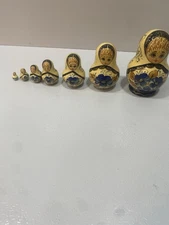 Russian Matryoshka Nesting Doll Signed Cepzueb Nocag 7 Pc Hand Painted