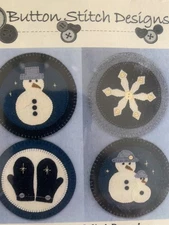 Snow MIni Pennies Felt Kit Button Stitch Deisgns NIP 5 in ea Mittens Snowmen