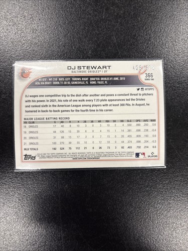 2022 Topps Series 2 - DJ Stewart #366 Foilboard /875 - Baltimore Orioles - Picture 2 of 2